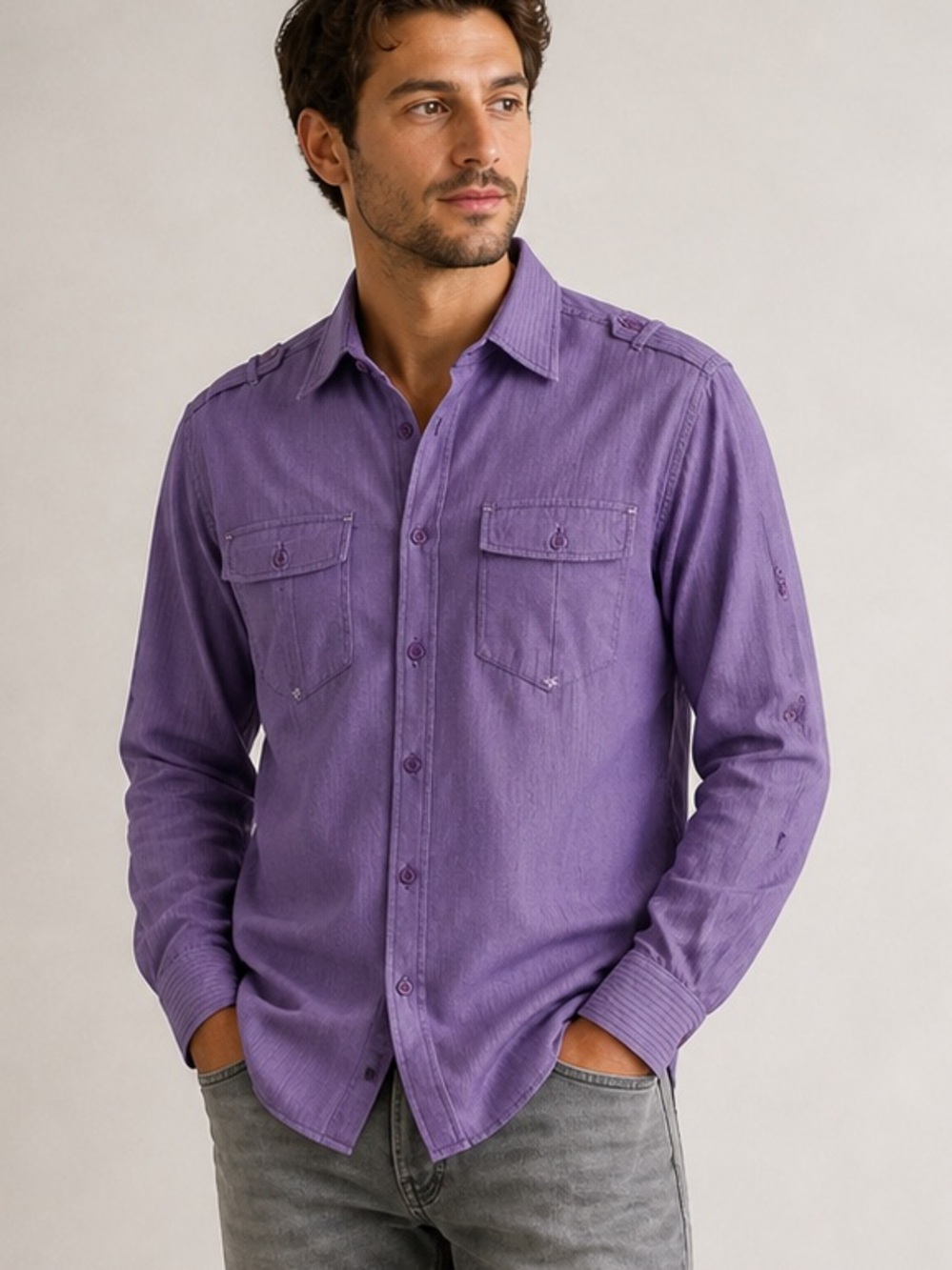 💜 Sovereign Code Purple Button-Up Shirt Men’s XL Long Sleeve Casual Modern Fit